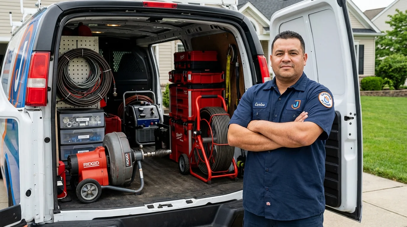 Professional drain cleaning equipment and Johns Plumbing LLC plumber in Katonah