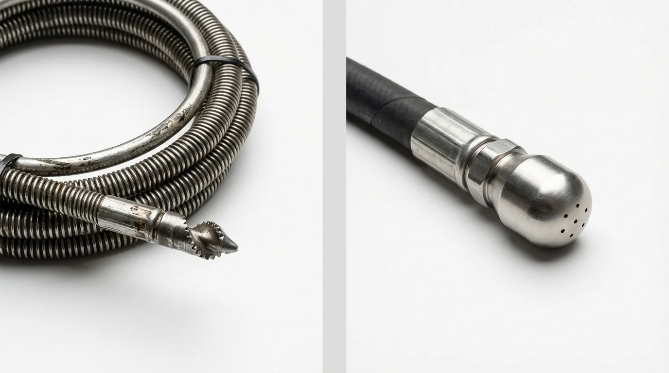 Drain snake cable and hydro jetting nozzle used for drain cleaning in Katonah, NY