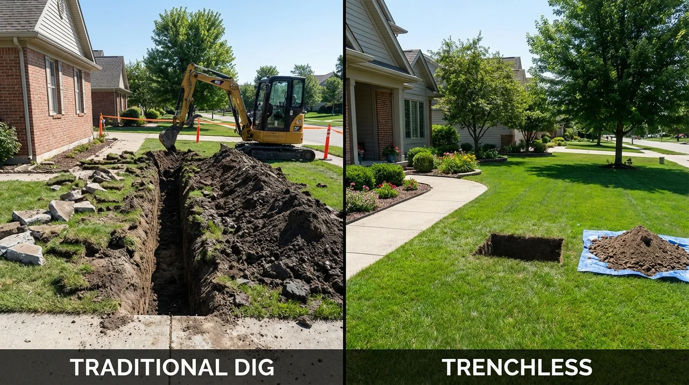 Trenchless sewer repair with minimal yard damage versus traditional excavation in Katonah, NY